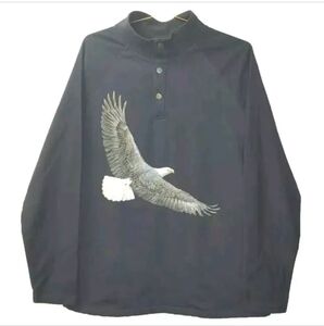 Vtg Soaring Eagle Henley Raglan Sweatshirt Sz XL Navy Biker Grunge Wild Wings